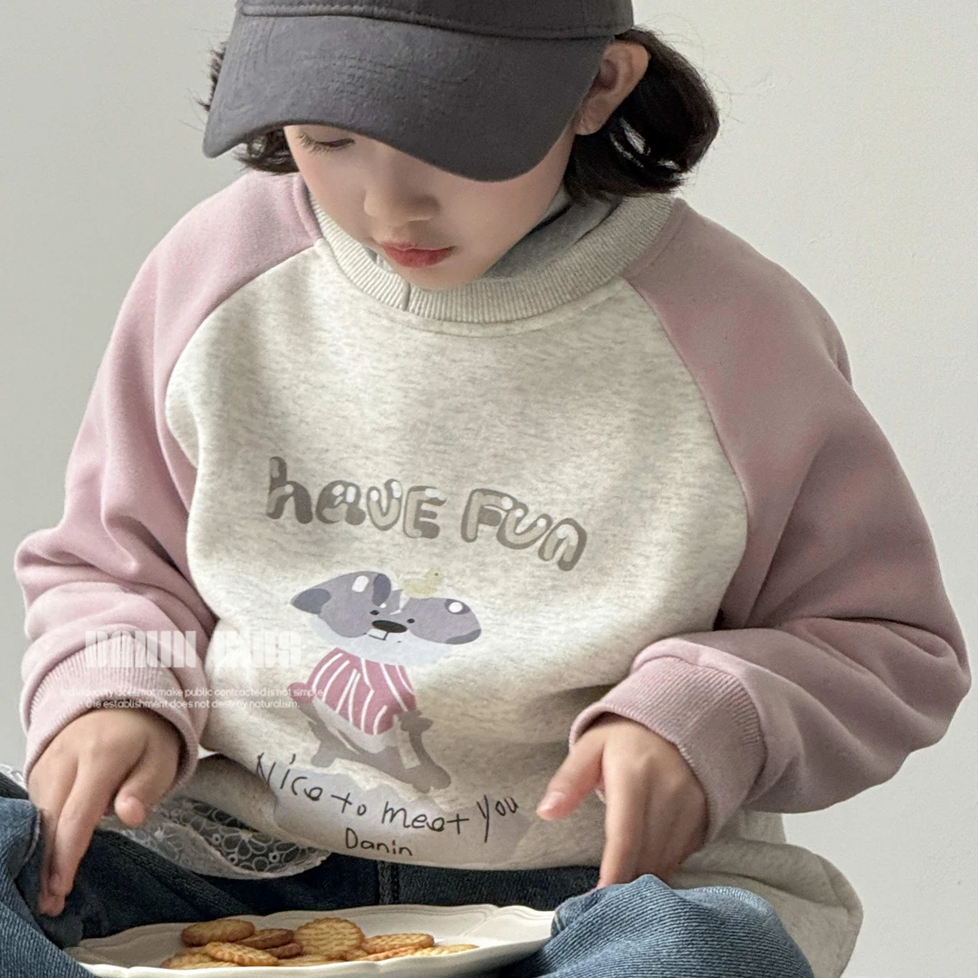 【嗒囜】儿童秋冬季韩版百搭套头加绒卫衣女童卡通图案宽松长袖上衣