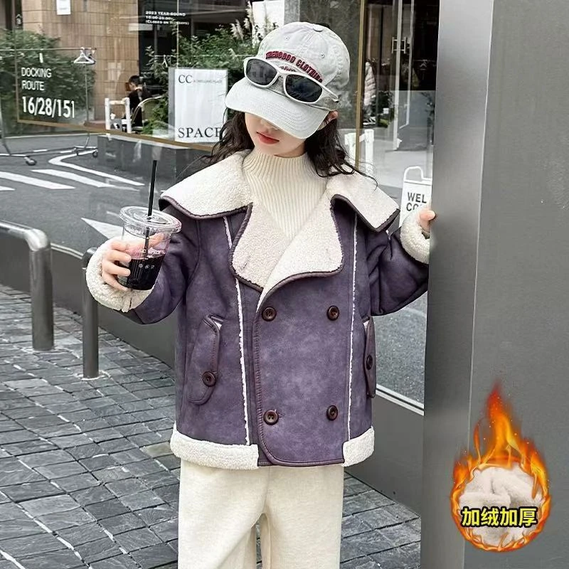 412090 精选韩版百搭短款大翻领皮毛一体外套