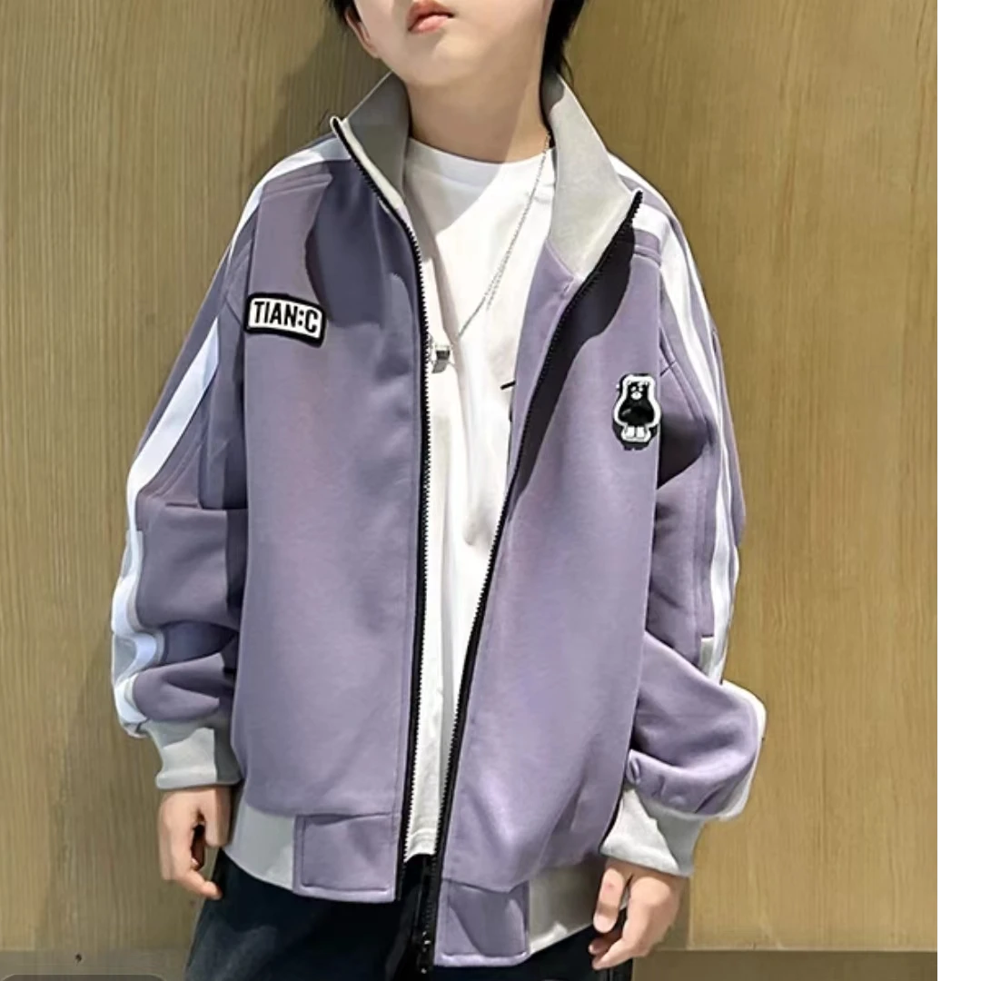 409165《紫》优选韩版秋款儿童休闲运动百搭立领外套