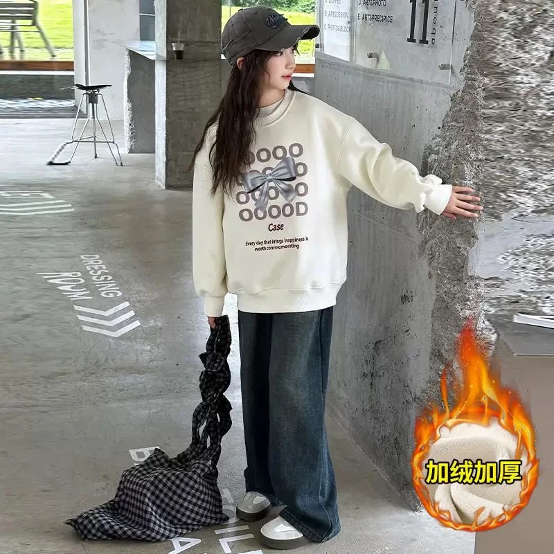 412107《现》小涵家韩版冬季儿童休闲舒适加绒日常百搭圆领卫衣