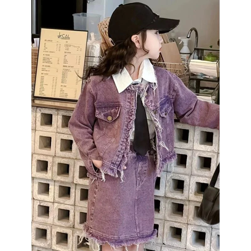 407266《紫》优选韩版儿童休闲舒适时尚显瘦辣妹牛仔套装