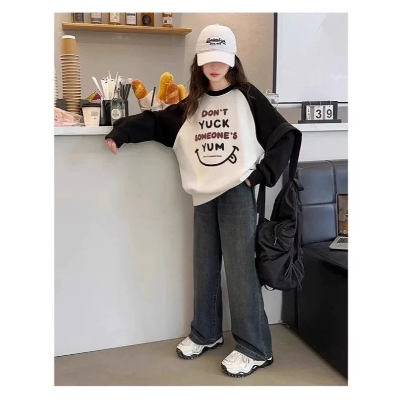 411214《现》小涵家韩版冬季儿童休闲舒适加绒日常百搭圆领卫衣