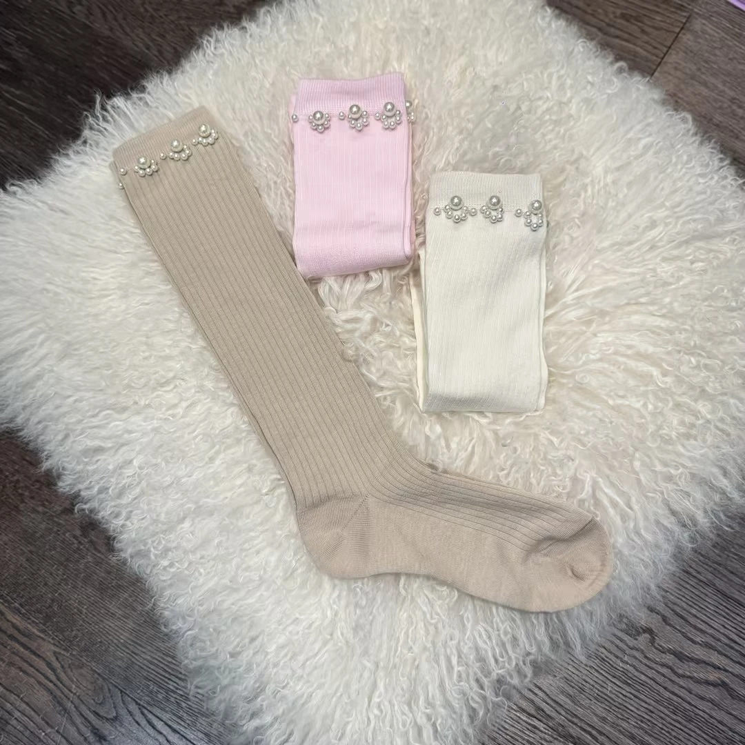 DIMDEVL/汀黛法式网红时尚公主风钉珠珍珠保暖小腿袜长筒袜