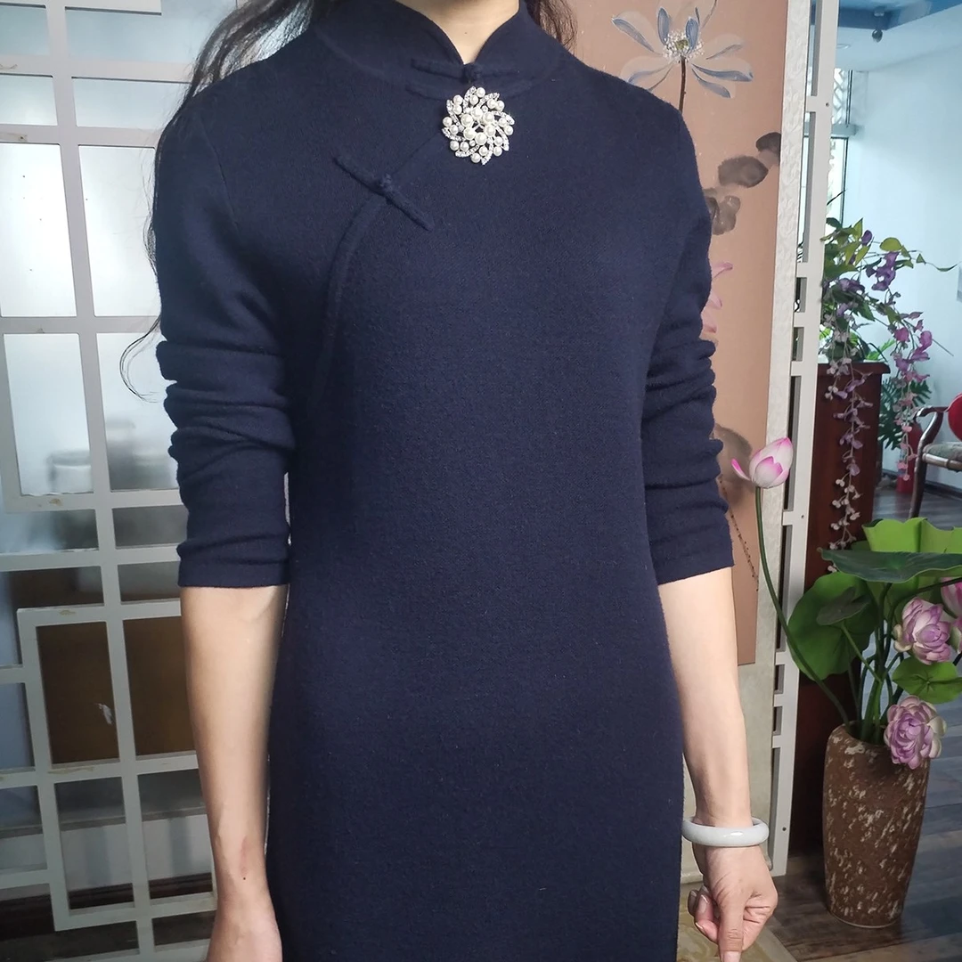 【褀玉】复古中国风旗袍修身高领秋冬针织时尚