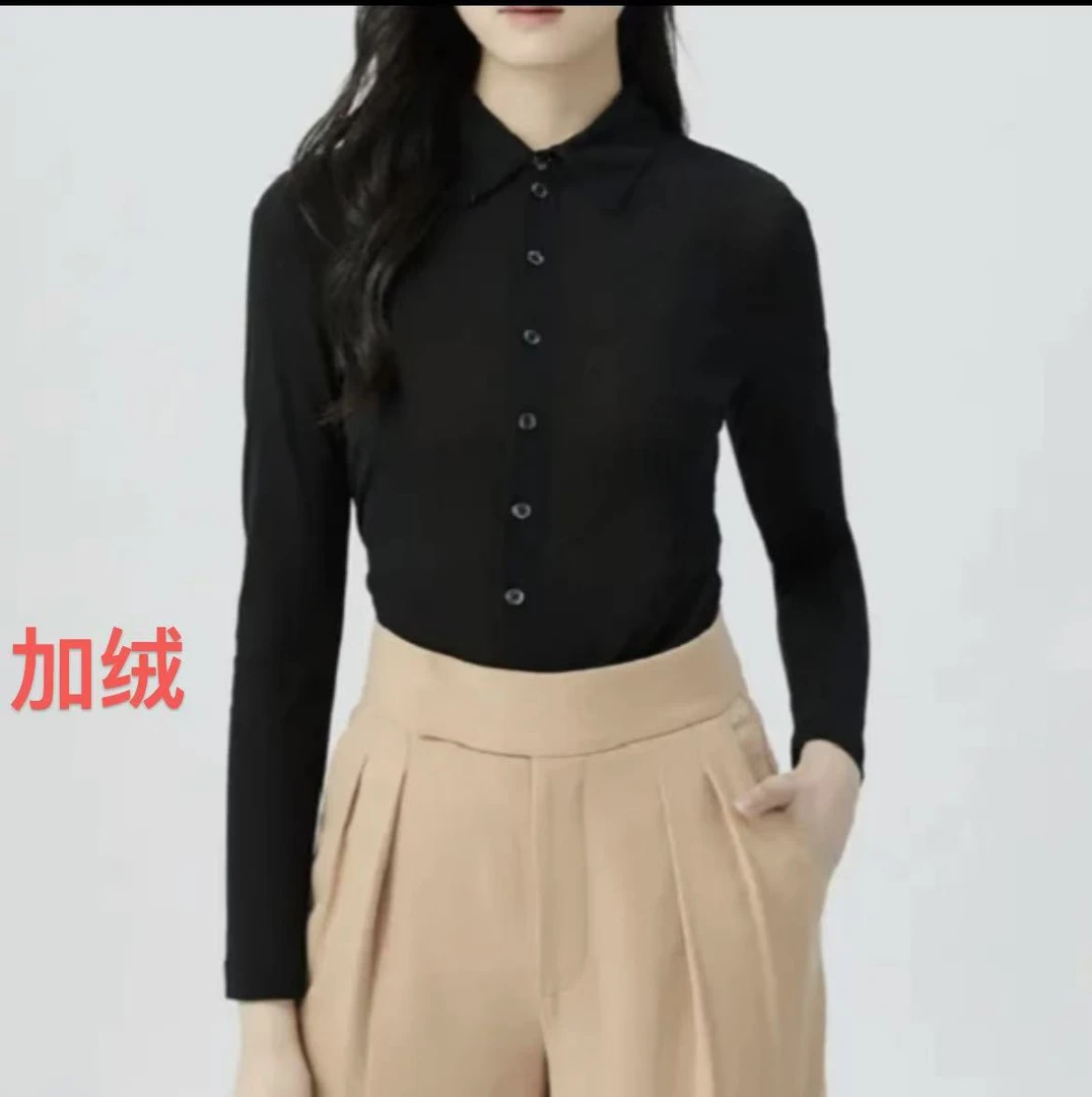 【露露原创新款网纱加绒加厚衬衫黑色上衣显瘦气质洋气时尚百搭