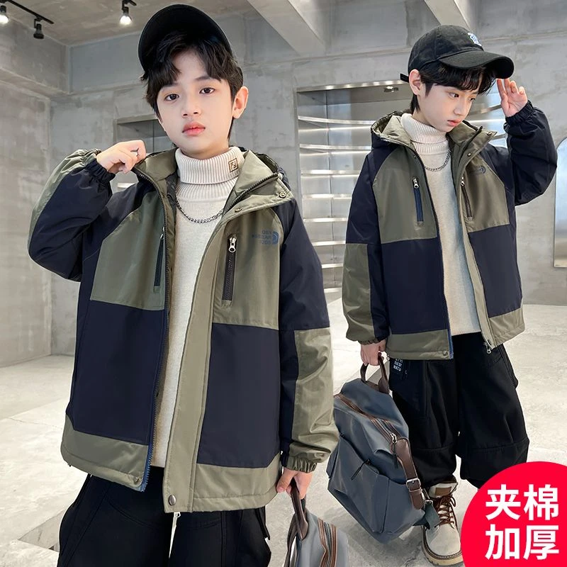 男童外套秋冬款2024新款洋气加棉春装男孩中小童二棉中厚派克服