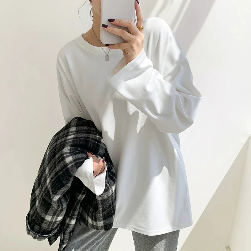 拉夏贝尔圆领白色长袖t恤女2024年新款纯棉打底衫内搭设计感上衣