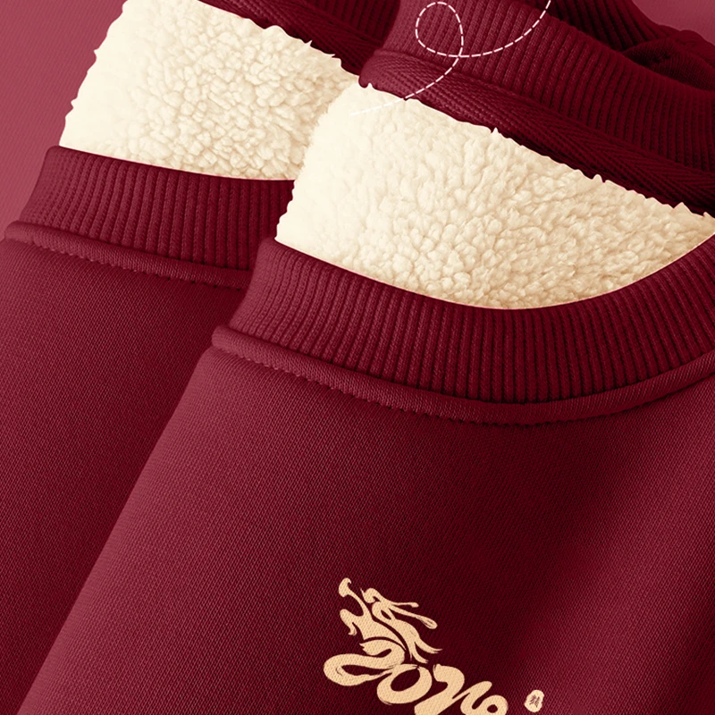 拉夏贝尔国潮仿羊羔绒圆领卫衣女2023新款爆款加绒加厚休闲外套潮