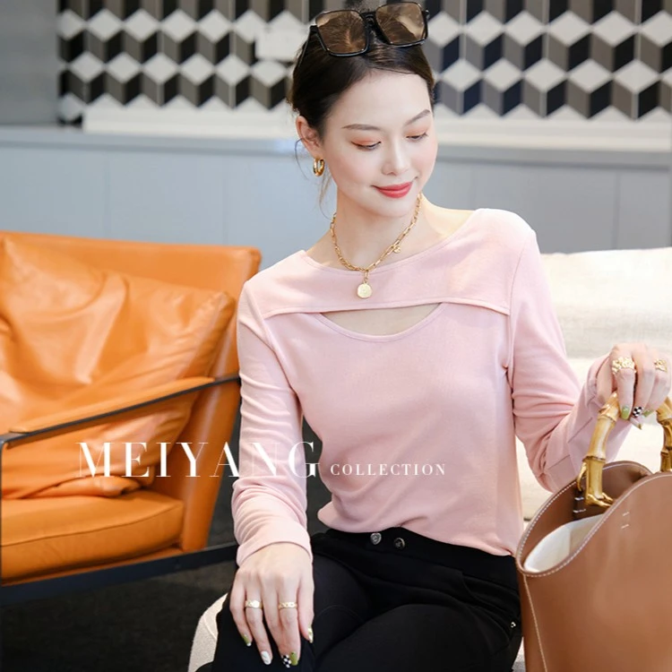 【现货】美洋MEIYANG 微笑弧线打底衫 白色针织内搭长袖T恤上衣