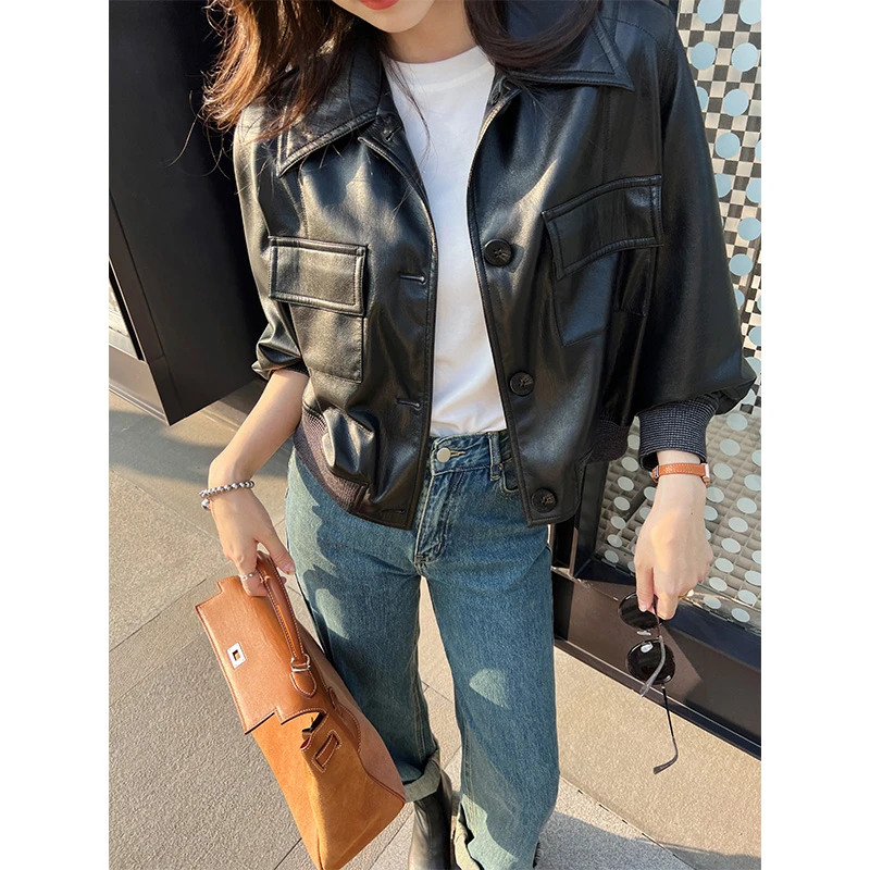 美洋MEIYANG 慕尼黑皮夹克 复古做旧短款皮衣外套春秋