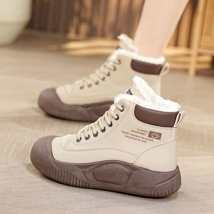 女款棉鞋加绒加厚2023冬新款小短靴洋气又高级加绒保暖高帮女棉鞋