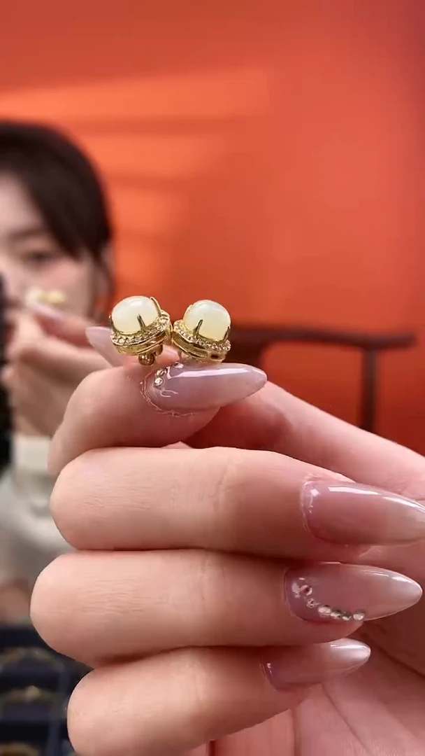 【闪购商品】和田玉耳钉银S925镶嵌耳钉 一对