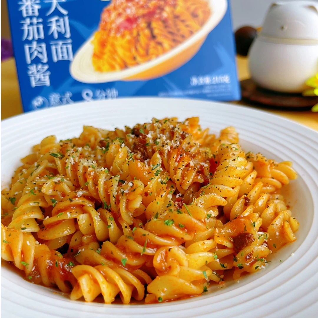 早餐台之美四盒215g螺旋螺纹意面意大利面番茄肉酱营养儿童速食