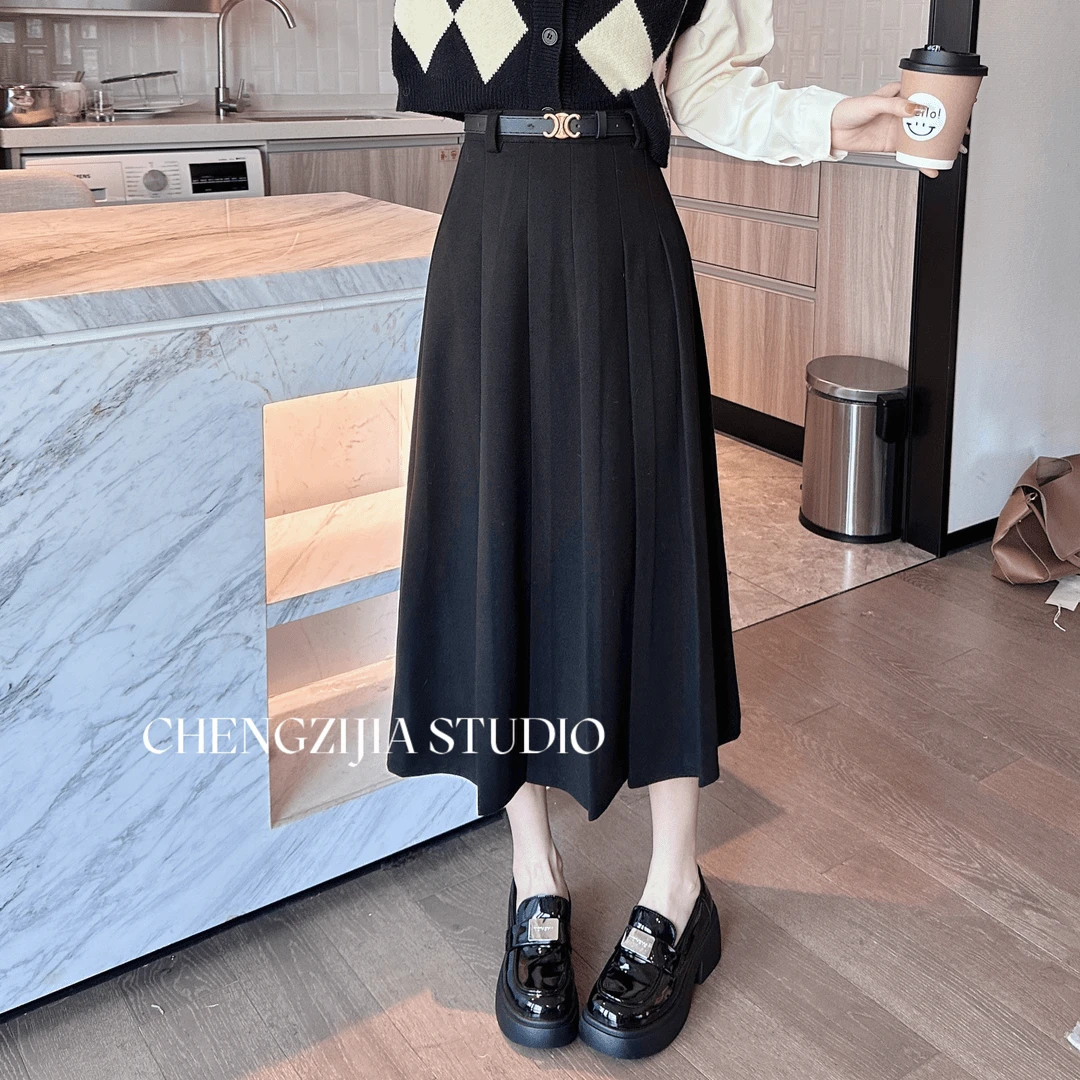 【裴诗婷】橙子·studio【】QZ0197气质时尚高腰显瘦百褶长裙