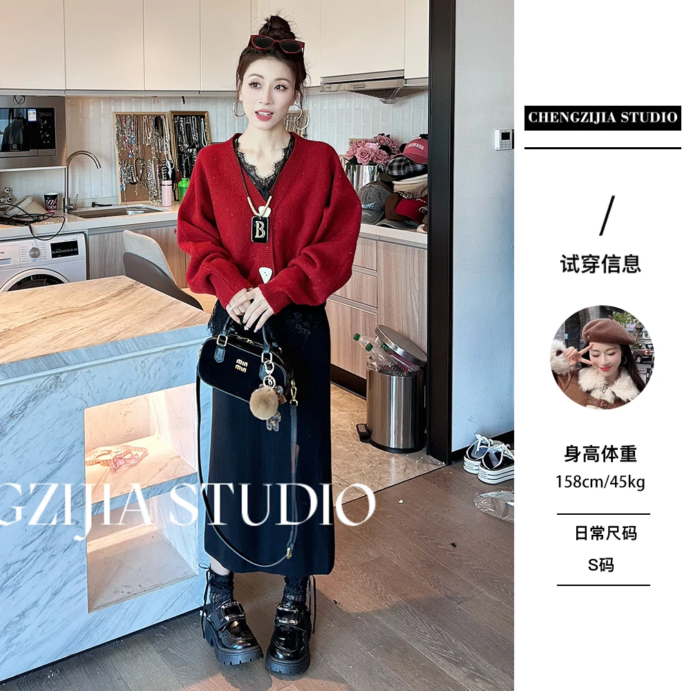 【裴诗婷】MY0519慵懒风宽松V领开衫毛衣