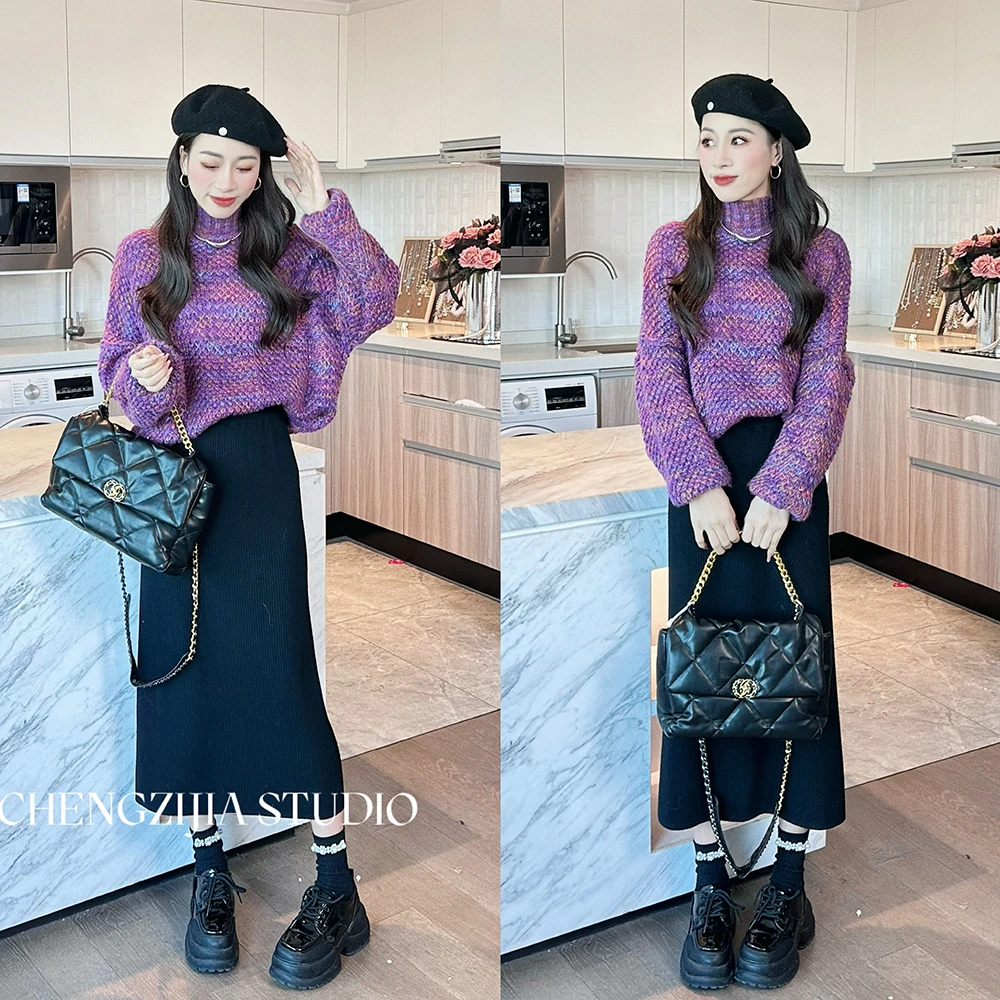 橙子·studio 【复古港岛】MY0375半高领杂色毛衣08