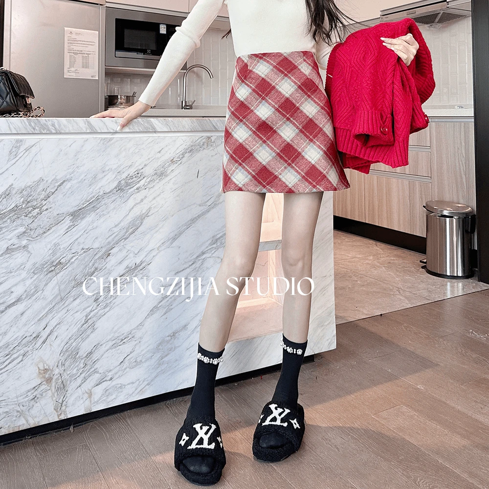 【裴诗婷】QZ0180高腰显瘦格子包臀裙