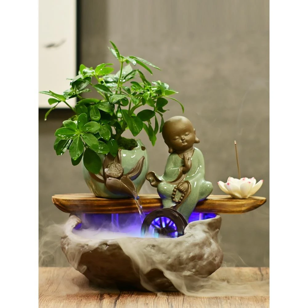 禅意家居桌面流水小鱼缸客厅招财风水轮喷泉摆件创意水景装饰礼品