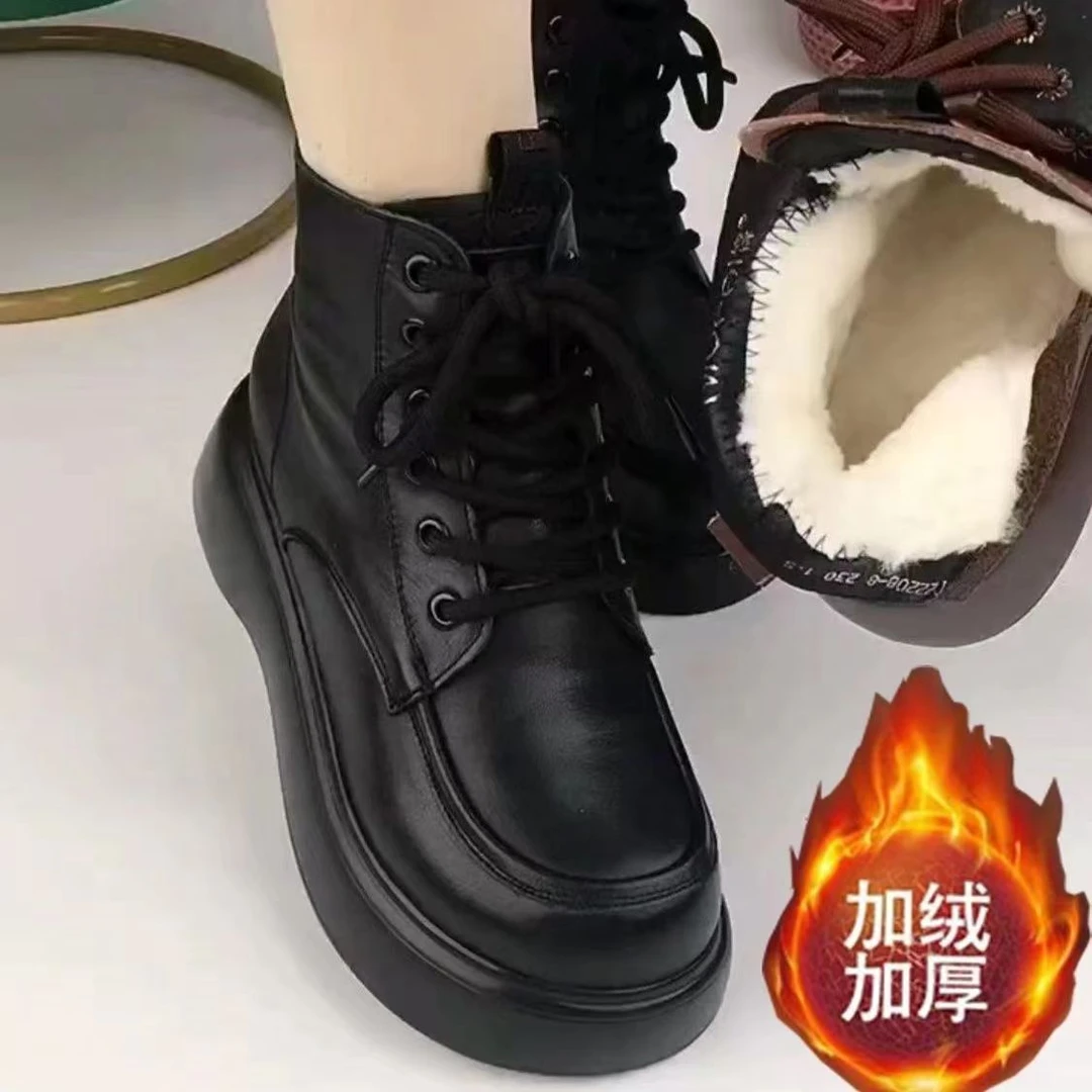 防水加绒雪地靴女2024新款冬季加厚棉靴皮毛一体防滑百搭真皮短靴