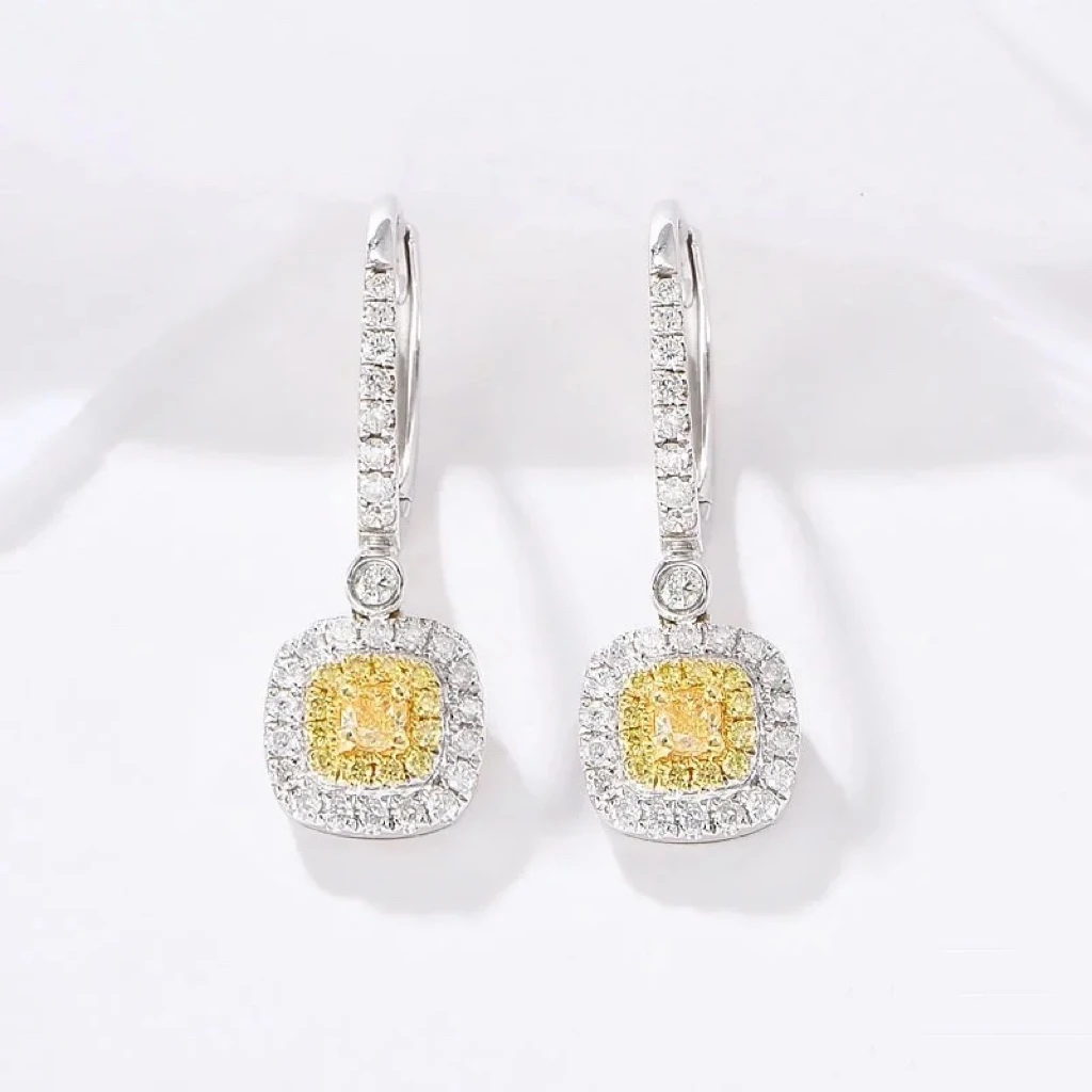 QANNA【60分黄钻钻石耳环】18K金经典璀璨冰糖系列钻石耳扣AA