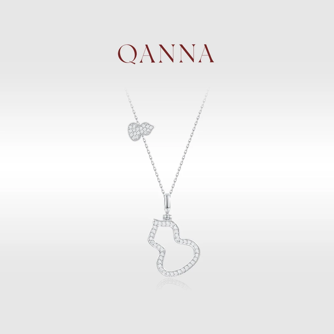 QANNA【50分 双葫芦】18K金气质小众时尚ins风福禄锁骨钻石项链AF
