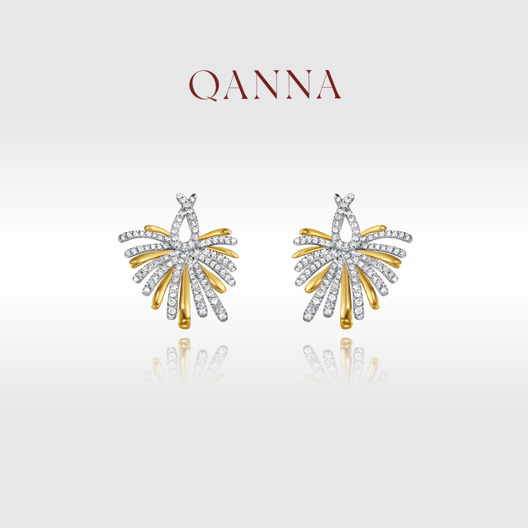 QANNA【60分 烟花绽放耳钉】18K金气质复古分色钻石耳钉AF