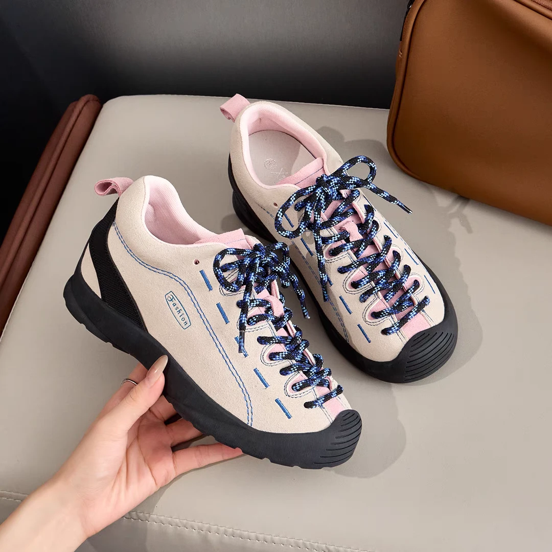 小码3233码厚底运动休闲鞋女2024秋冬新款防滑圆头系带户外登山鞋