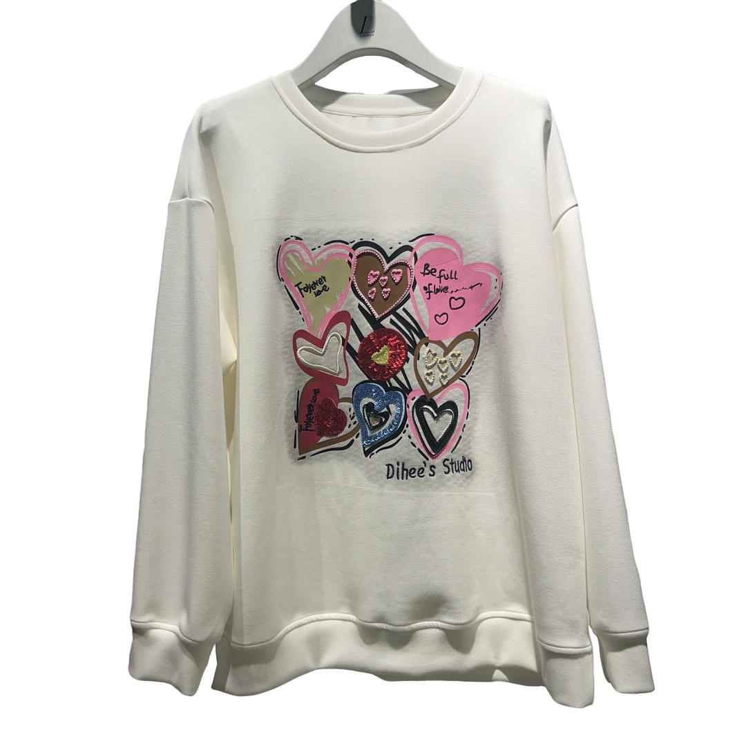 针丝缘4229秋冬长袖印花心型圆领卫衣