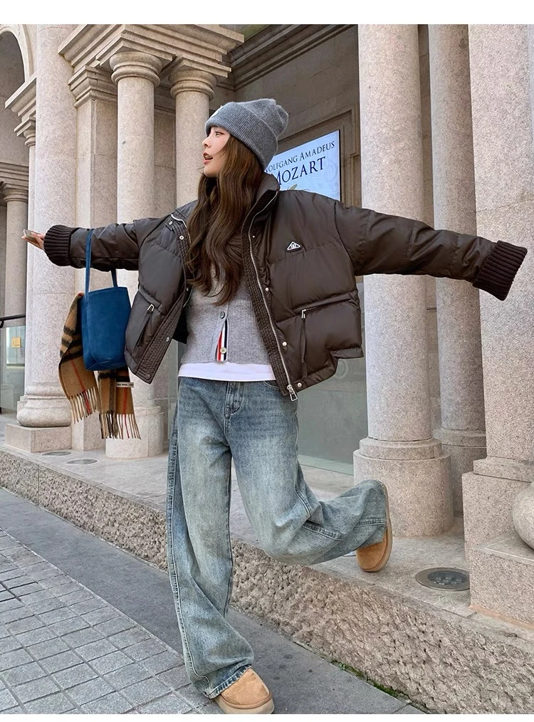 美拉德短款羽绒服女冬季新款时尚洋气小个子免洗白鸭绒面包服外套