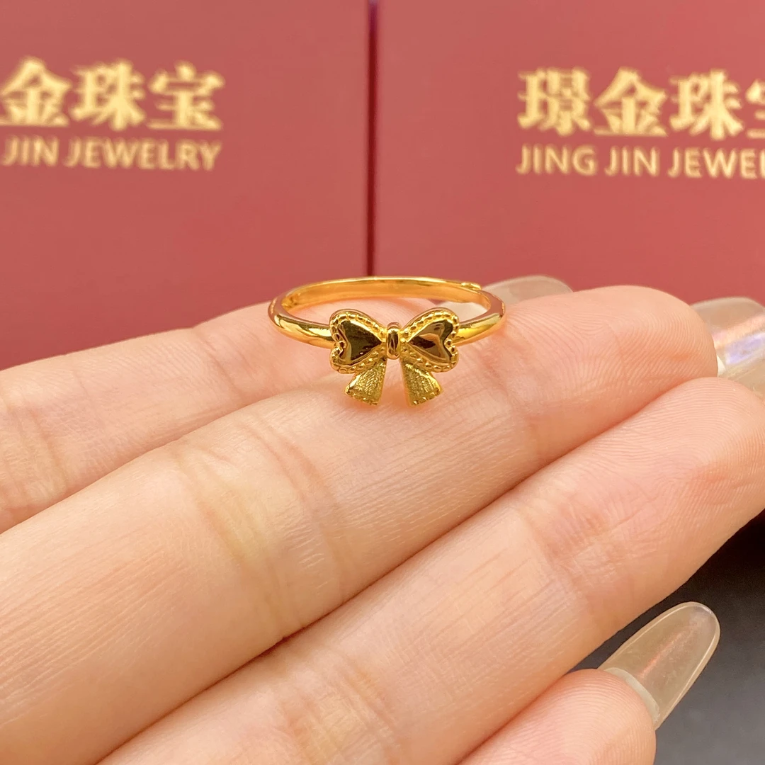 璟金珠宝足金999黄金甜美精致蝴蝶结戒指圈口可调节2.98g