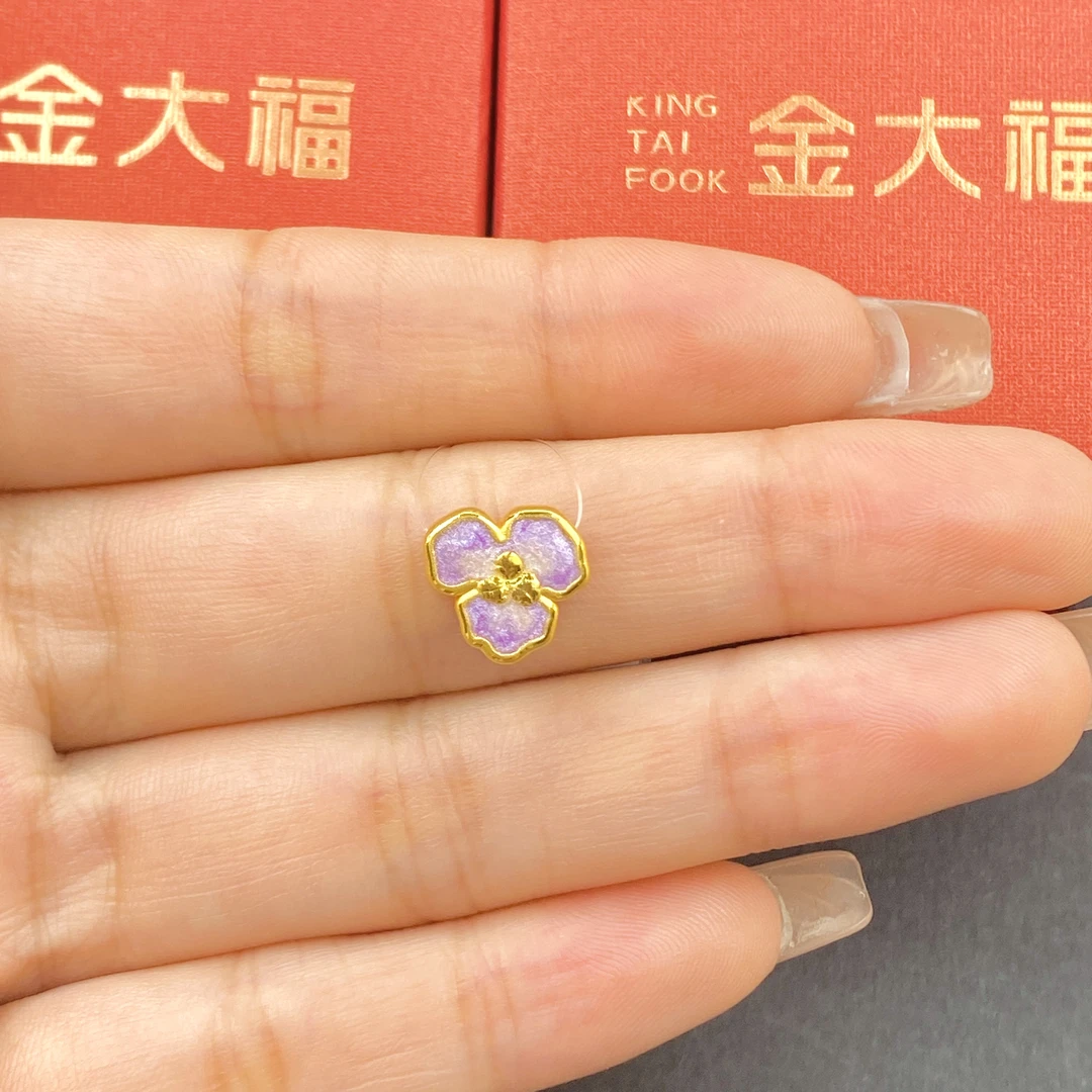 金大福足金999黄金珐琅樱花紫色渐变手编1.15g