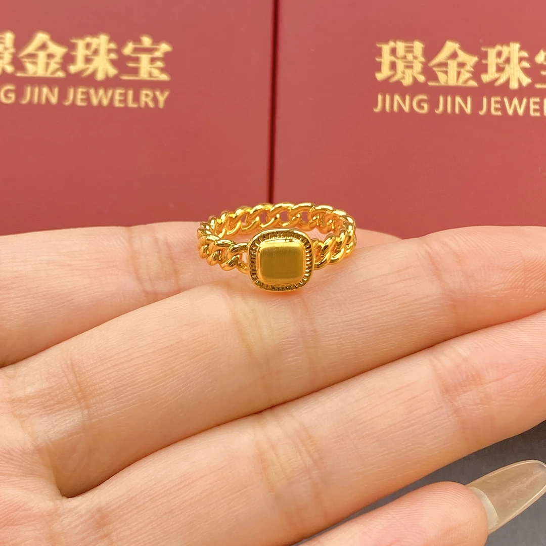 璟金珠宝足金999黄金5D链条方糖戒指圈口可选