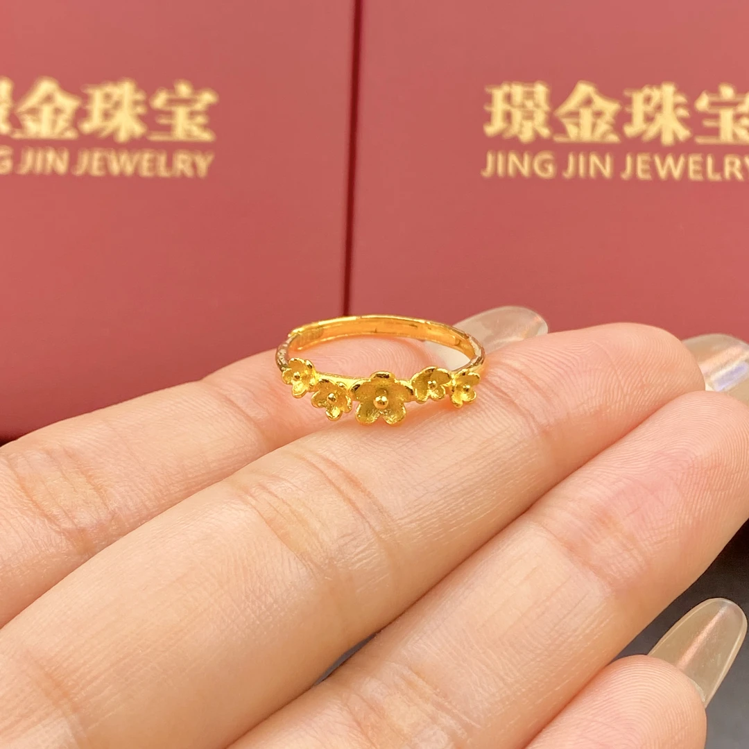 璟金珠宝足金999黄金精致实心桃花戒指圈口可调节克重可选