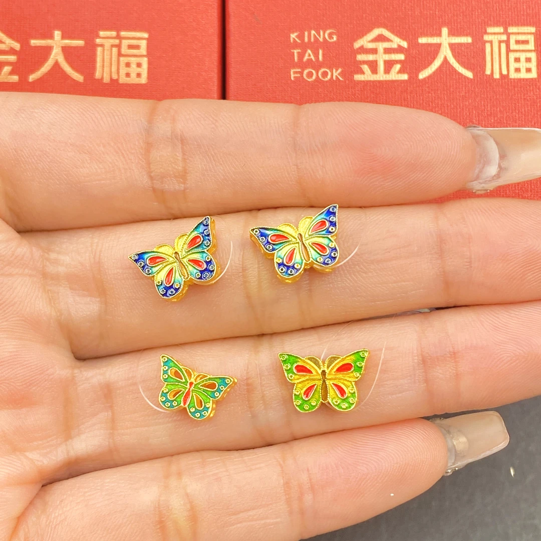 金大福足金999黄金高温烧蓝蝴蝶手编克重可选多样性发货一件