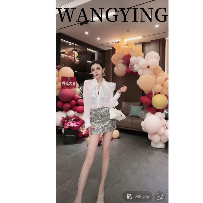 莹莹红人馆【WANGYING】时尚气质显瘦设计师款亮片衬衫70861669 544