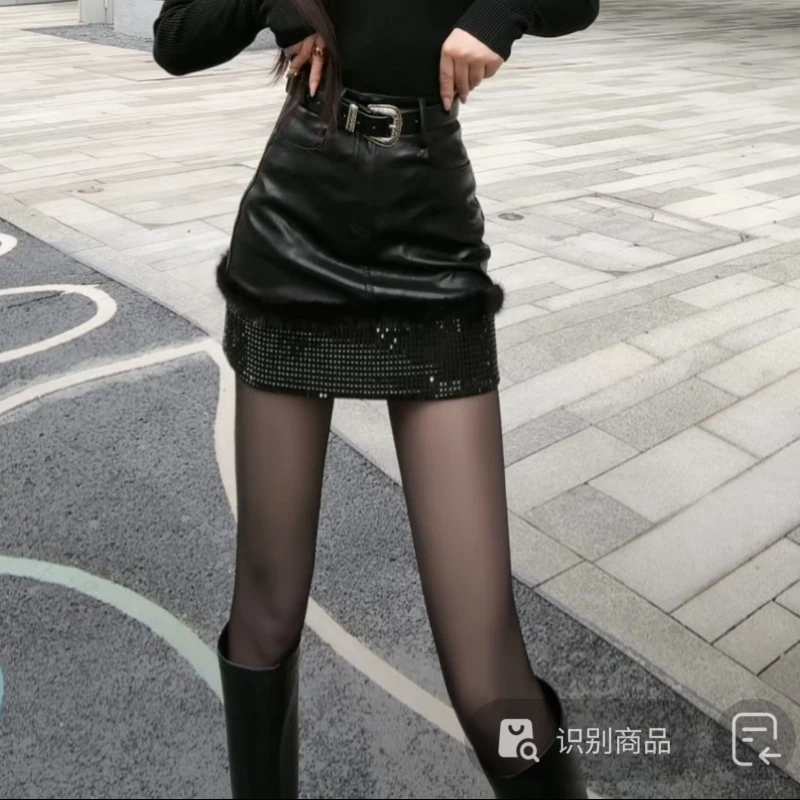 莹莹红人馆【WANGYING】时尚气质设计师款毛毛皮半裙 71062322 548