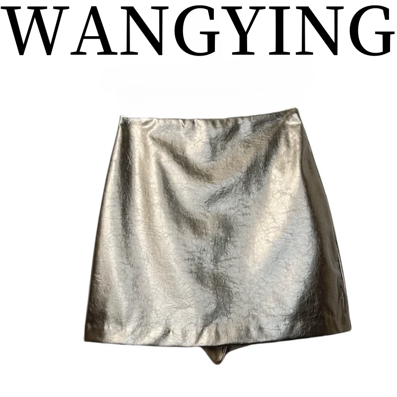 莹莹红人馆【WANGYING】时尚气质设计师款爆裂纹皮半裙70861727 479