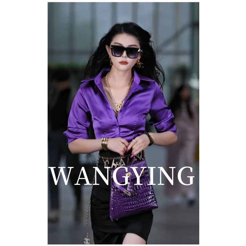 【WANGYING定制】AZ时尚气质纯色百搭轻奢设计师款衬衫20361002 342