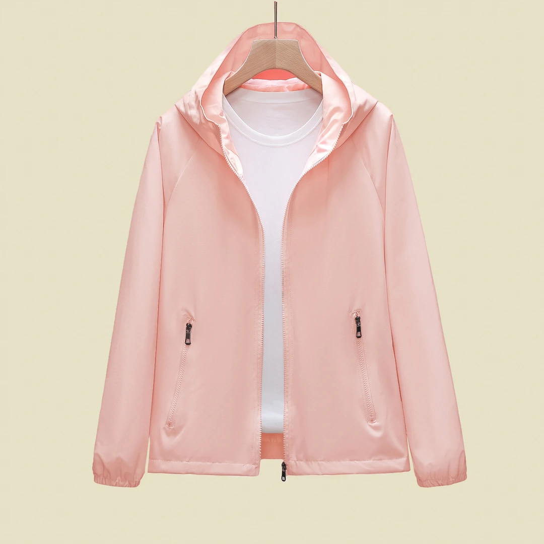 秋季薄款外套女士冲锋衣宽松大码潮流百搭连帽运动休闲时尚夹克