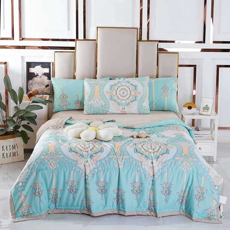 【爆款推荐】轻奢印花机洗丝滑网红凉感薄款被子多规格可选蓝调