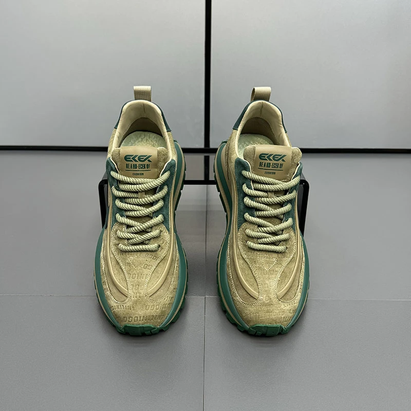 时尚男鞋潮流百搭厚底复古真皮透气潮鞋男士低帮轻便休闲跑步运动