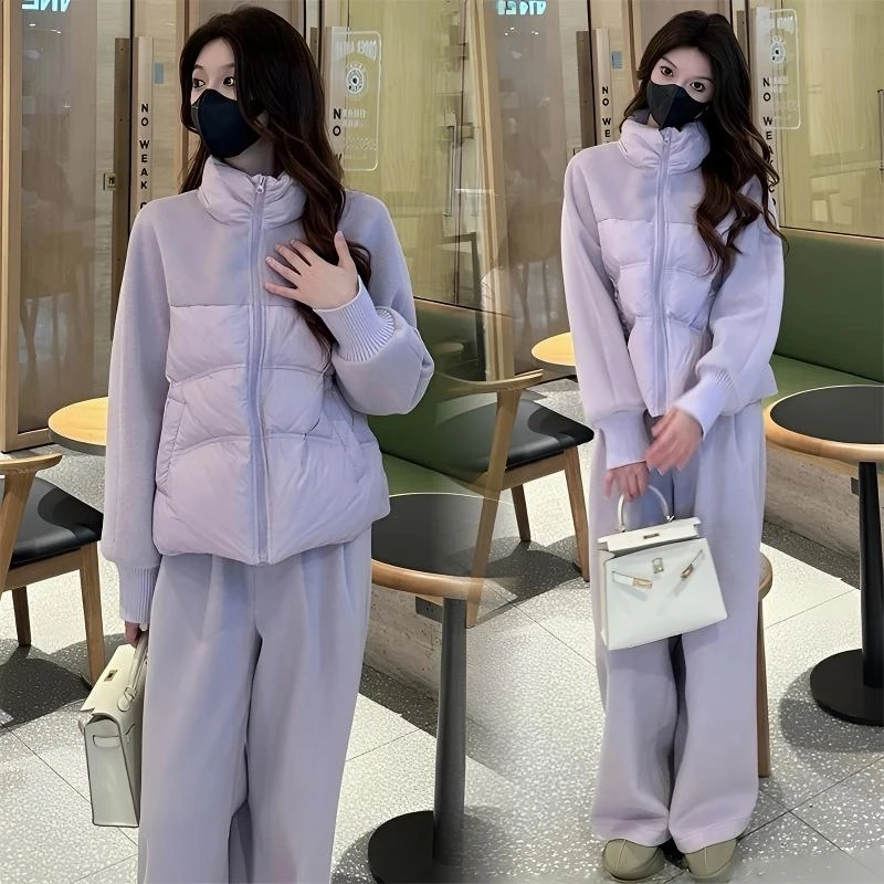 秋冬立领休闲时尚棉服服外套女显瘦阔腿裤套装L48TZ018