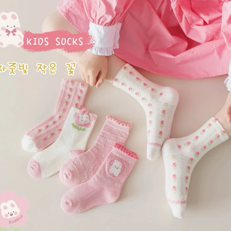 女童袜子秋季中筒袜女孩粉色系列公主袜中大童宝宝春秋棉袜儿童袜