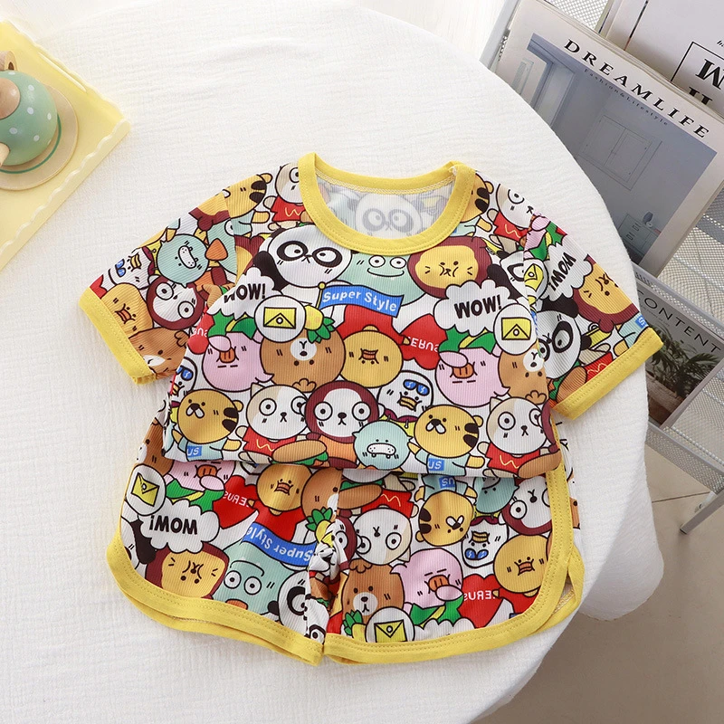 儿童运动套装2023夏新款男女童短袖t恤宝宝休闲短裤时髦两件套潮