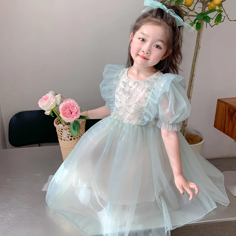 女童连衣裙夏装2024新款女宝宝蓬蓬纱公主裙夏季短袖女童网纱裙子