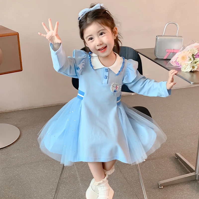 女童爱莎公主裙2025秋季新款小女孩宝宝洋气秋装polo裙艾莎连衣裙