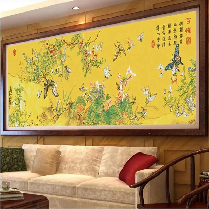 百蝶图十字绣线绣自己绣2025新款客厅大幅风景图蝴蝶植物花卉满绣
