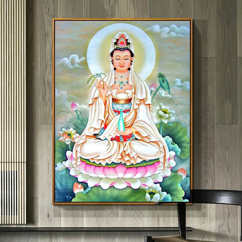 坐莲观音十字绣线绣2025新款观音菩萨客厅玄关人物42色满绣手工绣