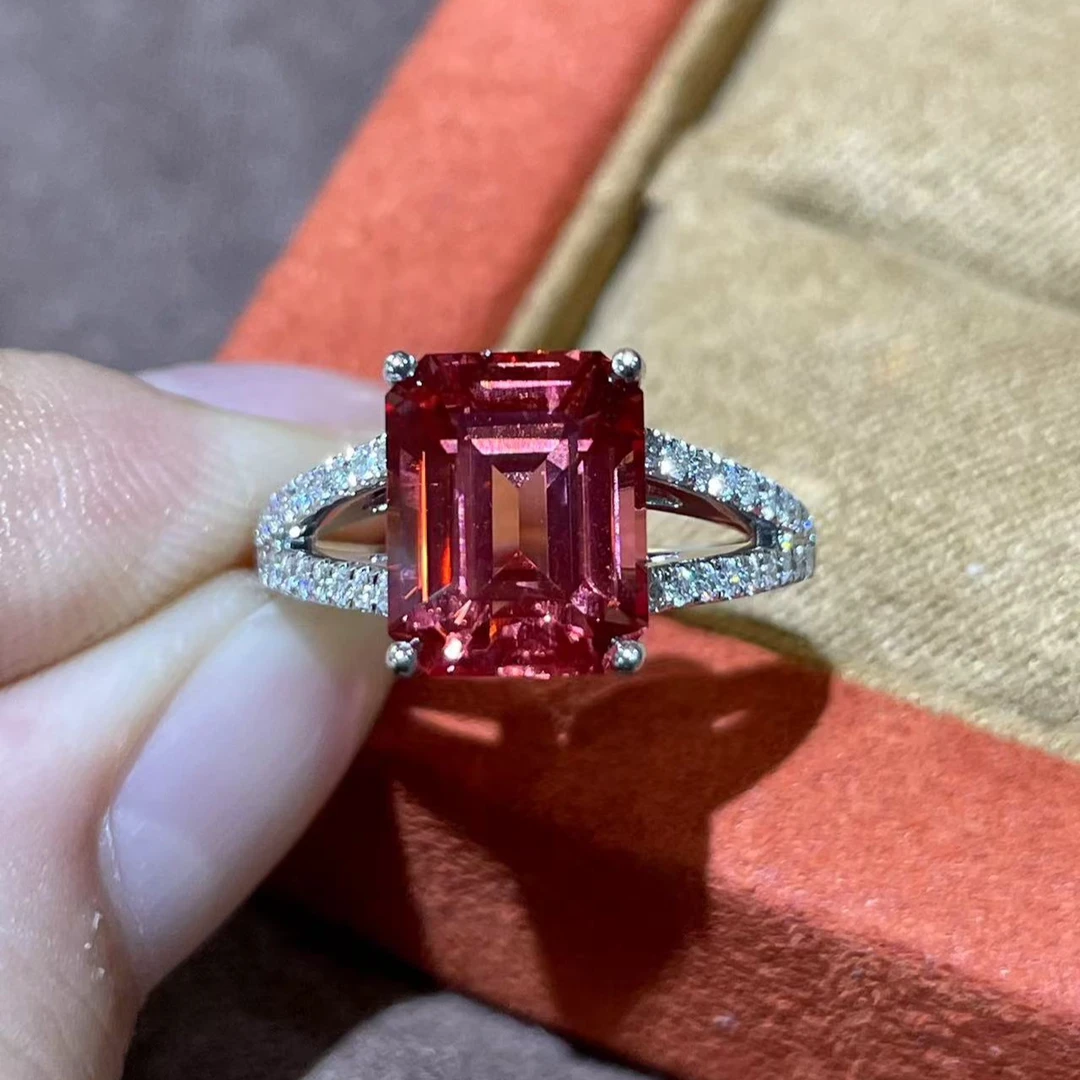 合成/培育BLINGEM4.44ct 钻石0.26ct4.35g金重帕帕拉恰戒指