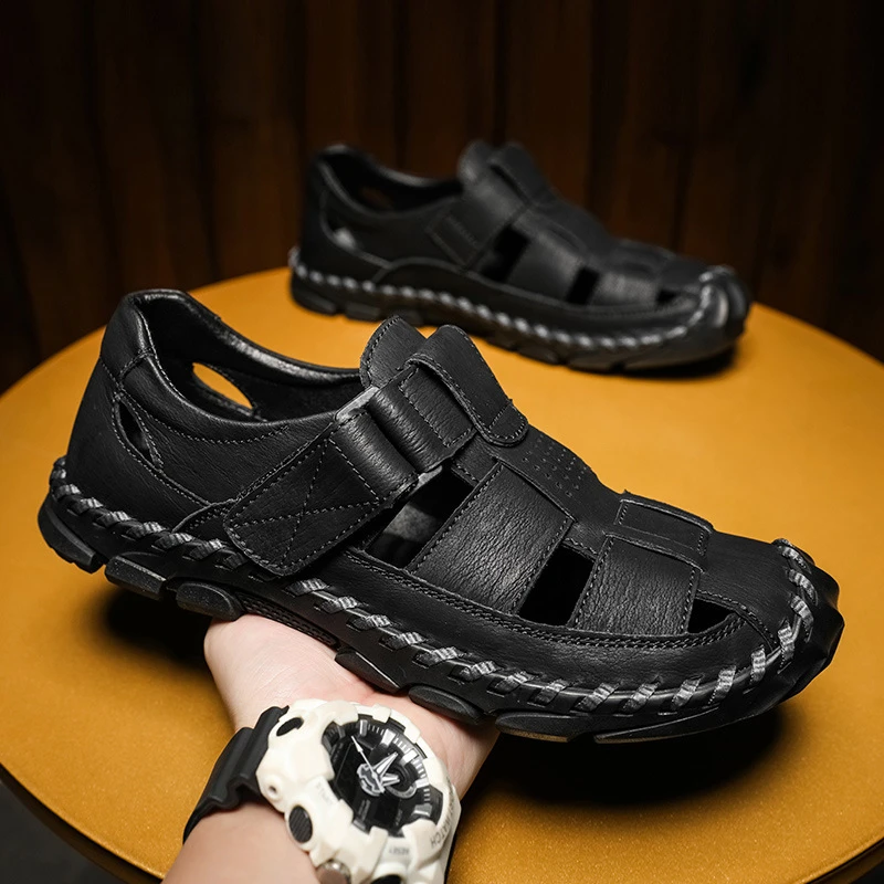 夏季大码男士凉鞋45软皮46编织镂空透气47休闲48沙滩鞋男鞋2899